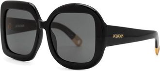 Jacquemus Sunglasses Square Full Rim, Shiny Black Frame And Grey Lens Jac/10C1