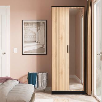 Welcome Furniture Alaska Ready Assembled Tall 2 Door Mirrored Robe in Slat Effect & Black - Welcome Furniture | TJ Hughes