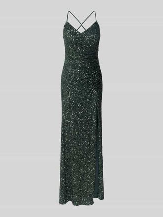 Vera Mont Abendkleid mit Pailletten und r&uuml;ckseitiger Schn&uuml;rung in Dunkelgruen, Gr&ouml;&szlig;e 36