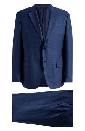 Emporio Armani Navy Check Wool & Silk Suit at Nordstrom, Size 42 Us