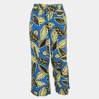 Moschino Boutique Moschino Blue/yellow Leaf Print Crepe Trousers