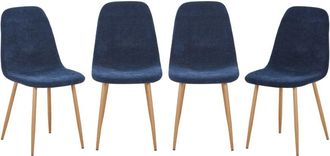 Sweeek Silla de madera y tela con patas color natural, set de 4, azul