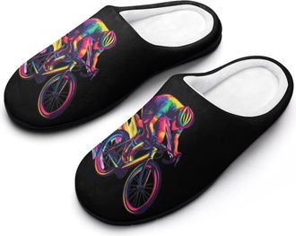 Generic Rainbow Cyclist Bicyclees-Bikes Womens Slippers Warm House Slippers Indoor House Shoes with Anti-Skid Rubber Sole