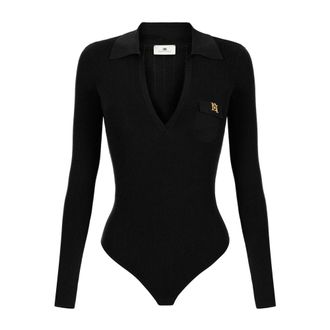 Elisabetta Franchi Body de punto con bordados calados - Tops - Mujer - Negro - XS