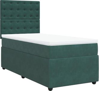 vidaXL Cama Box Spring Con Colch&oacute;n Terciopelo Verde Oscuro 90x190 Cm Vidaxl