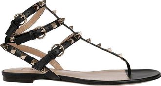 Valentino Garavani Black Calfskin Flat Womens Sandals
