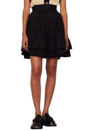 Sandro Tiered Cotton Skirt in Noir at Nordstrom Rack, Size 0 (Fits Like 0 Us)