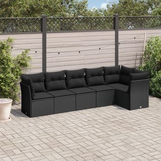 vidaXL Vidaxl - Set De Sof&aacute;s De Jard&iacute;n 6 Piezas Y Cojines Rat&aacute;n Sint&eacute;tico Negro