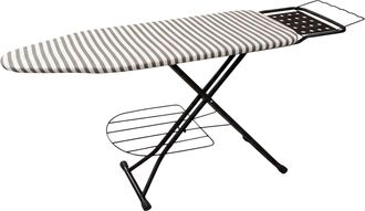 Relaxdays Tabla De Planchar Relaxdays Para Vapor 110x33 Cm, Altura Regulable, Plegable, Con Soporte, A Rayas Gris/blanco