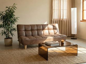 Vente-Unique Divano 3 posti clic clac in microfibra invecchiata Marrone vintage - ESTEBAN