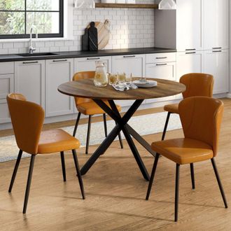 IDMarket Juego De 4 Sillas Isaure Marrones Con Pespuntes Y Patas Met&aacute;licas Negras