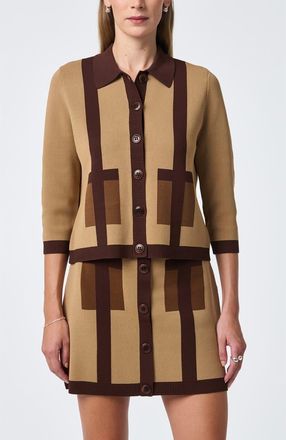 Trina Turk Gaia Colorblock Collared Cardigan in Doe Multi at Nordstrom, Size Xx-Large