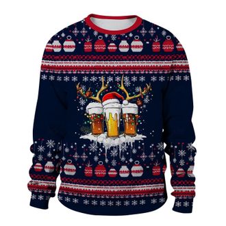 Generic Men Christmas Sweatshirt Crew Neck Long Sleeve Ugly Christmas Jumpers Mens Plus Size Funny Printed Xmas Sweatshirts Pullover Warm Comfort Xmas Jumper 
