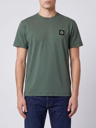 Stone Island T-shirt in cotone con patch logo Compass sul petto