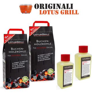 Lotus Grill 2x Lotusgrill Carb&oacute;n Madera De Haya Bolsa De 2,5 Kg Incl. 2x Lotusgrill Pasta 200 Ml, Ambos Hechos Para Barbacoa Raucharmes Con Lotusgrill