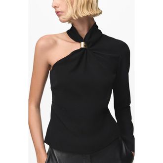 Mango Metal Detail One-Shoulder Top in Black at Nordstrom, Size 8