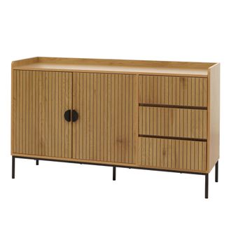 Hhg Nunca Usado] Aparador Hhg 664, C&oacute;moda Mueble Aparador, 3 Cajones 2 Puertas, Madera Melamina 80x130x42cm, Natural