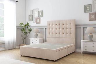Sloomy Alabama Naples Divan Bed Base No Drawers - 54 Standing Headboard in Light Sand | Size: Double