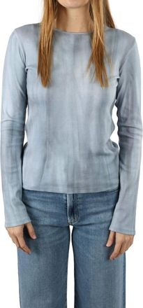 Vince Printed Long Sleeve Crewneck Top In Azura