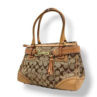 Coach Beige Brown Canvas Leather Handbag Tote Bag (Pre-Owned)