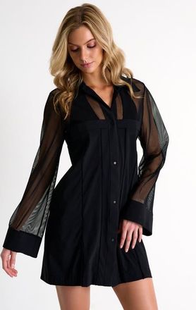 Shan Grid Mesh Beach Shirt-Dress in Black at Nordstrom, Size 10