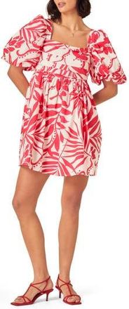 Nobody's Child Nova Print Organic Cotton Puff Sleeve Minidress in Red at Nordstrom Rack, Size 14