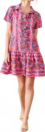 Printfresh Folklore Flowers Mini Dress In Bright Rose