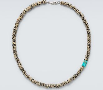 Ileana Makri 9kt white gold beaded necklace with quartzes and turquoises