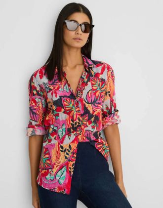 Nic+Zoe Tropical Button Down Shirt In Kauai Garden Print