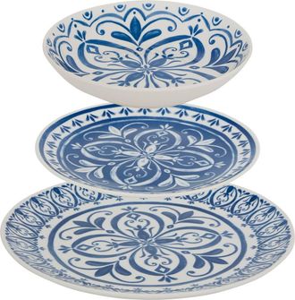 Atmosphera Manon Vajilla De 12 Piezas, Azul L26.5xd2.4xh26.5cm - Atmosphera Cr&eacute;ateur DInt&eacute;rieur