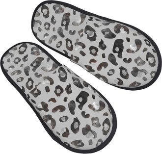 Generic Fuzzy Slippers Wild Animal Leopard Print Pattern Furry Camping Slippers Warm Indoor Shoes For Winter Hotel Indoor L