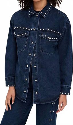 Moon River Button Up Stud Detail Denim Jacket In Indigo