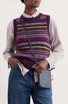 Seasalt Cornwall Annik Fair Isle Wool & Mohair Blend Sweater Vest in Knit Modernist Grape Oak Mix at Nordstrom, Size 6 Us