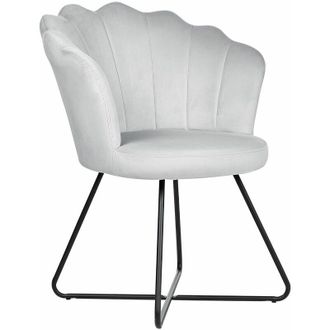 Beliani Sedia senza braccioli Seduta rotonda Schienale a conchiglia Design vintage Rivestimento in velluto Verde Lovelock - Grigio