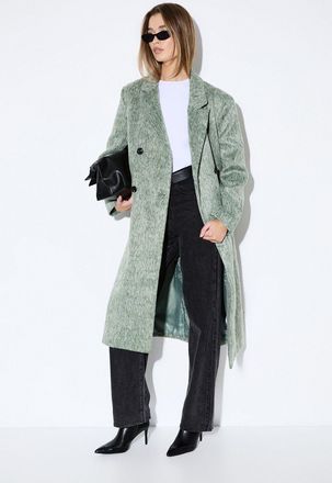 Misspap Womens Wool Look Structured Shoulder Coat - Green - Size 12 UK
