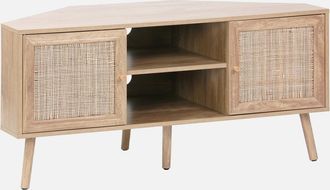 Sweeek Mueble Tv Esquinero, Madera Y Ca&ntilde;a, 2 Puertas, 1 Estante, 115cm