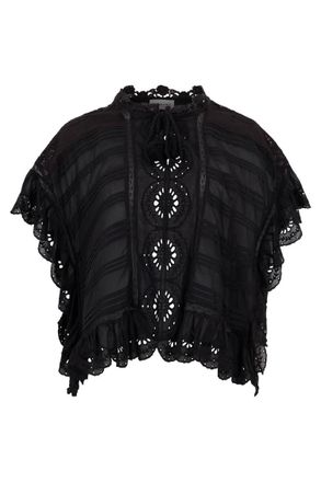 Isabel Marant Black Lace Detail Ruffle Trim Top