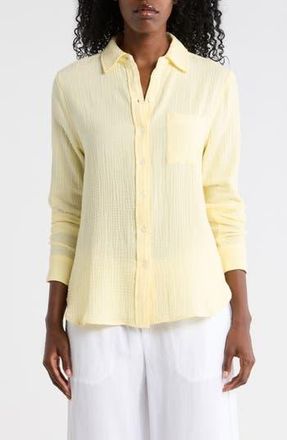 Elie Tahari Long Sleeve Cotton Gauze Button-Up Shirt in Pastel Yellow at Nordstrom Rack, Size Medium