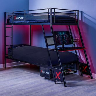 X Rocker Armada Bunk Bed with Gaming Desk & Storage in Black | Size: Single