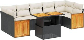 vidaXL Set De Sof&aacute;s De Jard&iacute;n 8 Piezas Y Cojines Rat&aacute;n Sint&eacute;tico Negro Vidaxl