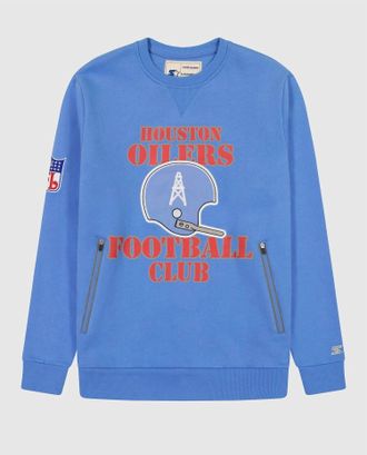 Starter Mens Houston Oilers Crew Neck Sweatshirt With Zip Pockets In Light Blue