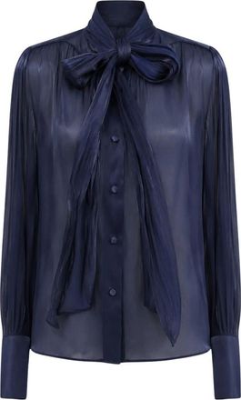 Actualee Strik-hals Blouse - Dames - Blouses - Blauw - M - Polyester - Overhemden