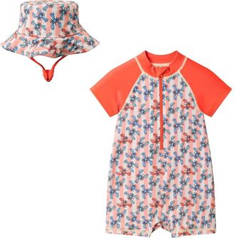 Andy & Evan Long Sleeve One-Piece Swimsuit & Sun Hat in Orange Lobster at Nordstrom, Size 18-24M