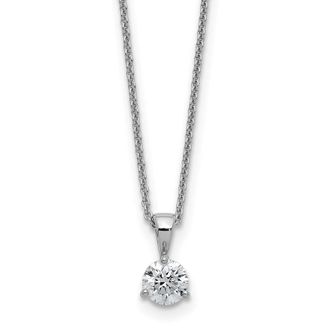 Diamond2Deal 14k White Gold Round 0.90 Ct Lab-Grown Diamond 3 Prong Solitaire Pendant Necklace 18