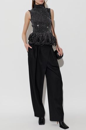 Alaia Wool Pleated Trousers, Womens, Black