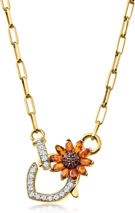 Ross-Simons Citrine and. Smoky Quartz Sunflower Necklace With. Lab-Grown Diamonds in 18kt Gold Over Sterling