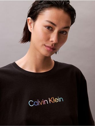 Calvin Klein Womens Pride Boxy Cropped Sleep T-Shirt - Black - XS