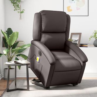 vidaXL Vidaxl - Sill&oacute;n Masaje El&eacute;ctrico Elevable Cuero Aut&eacute;ntico Marr&oacute;n Oscuro