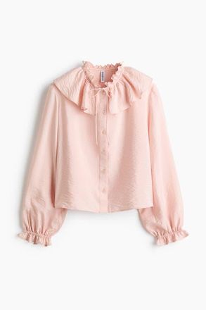 H&M Frill-trimmed Blouse in Powder Pink at Nordstrom, Size Xx-Large