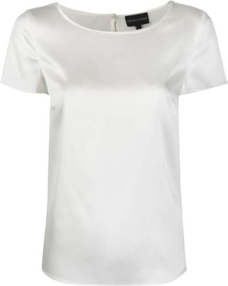 Emporio Armani Korte Mouw Zijde Blend Blouse - Dames - T-shirts - Wit - L - Leer - Tops